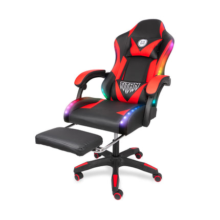 Silla Gamer con LUCES Ergonómica TITAN RGB XION 135° con Masajeador Lumbar & Posapies Rojo