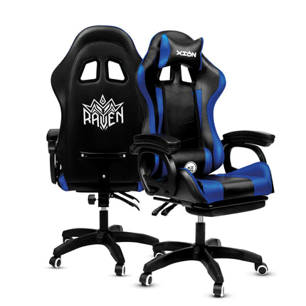 Silla Gamer Ergonómica RAVEN XION 135° con Masajeador Lumbar & Posapies Azul