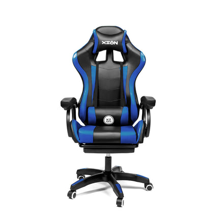 Silla Gamer Ergonómica RAVEN XION 135° con Masajeador Lumbar & Posapies Azul