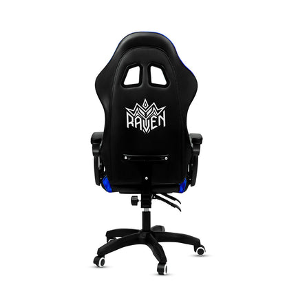 Silla Gamer Ergonómica RAVEN XION 135° con Masajeador Lumbar & Posapies Azul